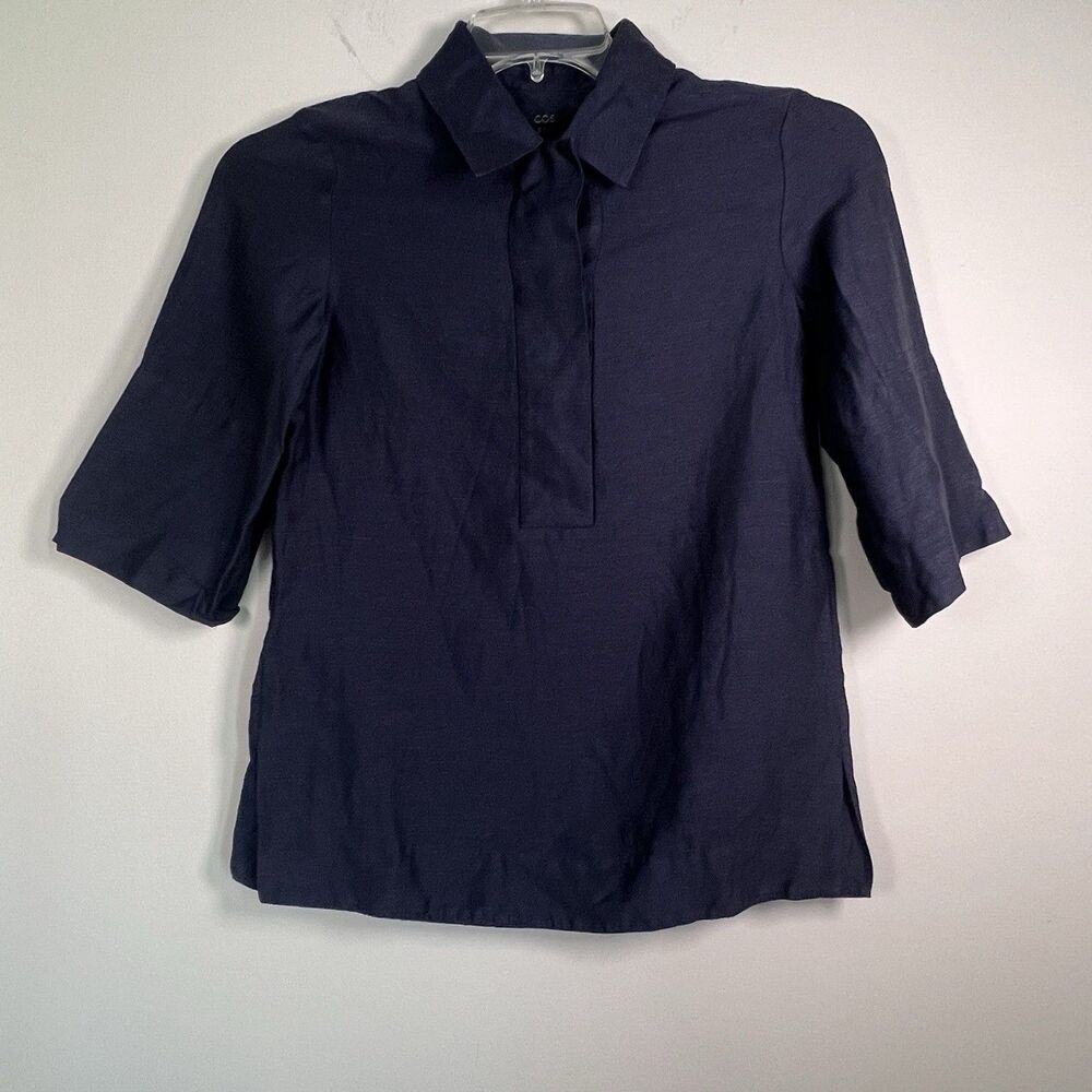 COS Dress Women's Shirt Dress Henley Button Pockets Dark Wash Denim Blue Sz 2